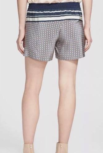 Vince  - NWT Border Print Coastal Navy Blue Tie-Front Silk Shorts