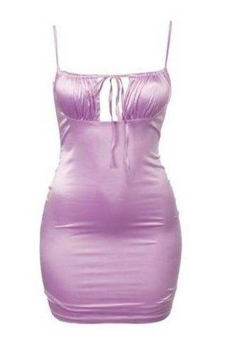 Tic Toc  Tie Front Sleeveless Satin Mini Dress Purple Size Medium NWT