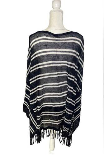 Chico's Zenergy Chico’s Rebekah Fringe Navy Striped Poncho Size Large XL - NWT