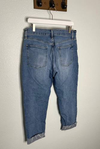 Gap Girlfriend High Rise Medium Indigo Cuffed Raw Hem Jeans