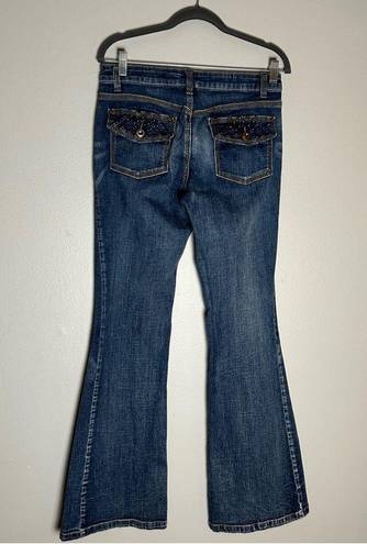 Cache  Rhinestone Studded Flare Leg Jeans Size 6