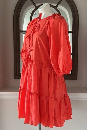 Cinq à Sept  Lynn Tiered Puff Sleeve Dress, Neon Coral Size 6 New w/Tag $365