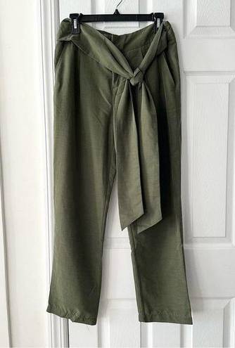 Anthropologie  Coquille Olive Green Soft Paperbag Tie Waist Casual Jogger Pants 8