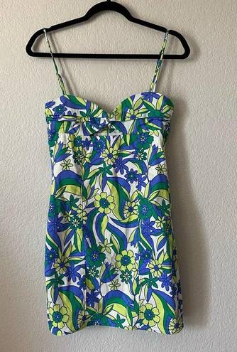 ZARA  Vibrant Floral Mini Dress Blue Green Size Medium