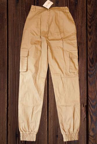 Missguided Women’s Size 2 Plain Cargo Trousers In Sand • Pockets & High Rise NWT