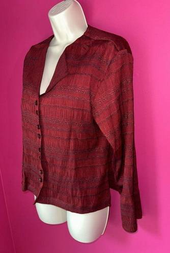 Coldwater Creek  Women’s Petite Small Textured Stripe Red Button Down Top Nwt