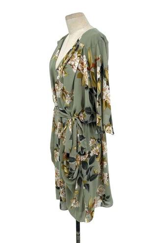 City Chic  Color Wrap Print Dress Sage Green Floral Print Plus Size 22