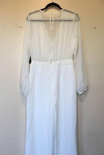 Lulus Lulu’s jumpsuit Clareese White Swiss dot ruffled long sleeve jumpsuit Medium NWT