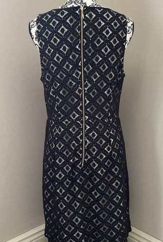 Kensie  Women's Graphic Geo Sleeveless Dress Black Lace With Cream Underlay Sz M.