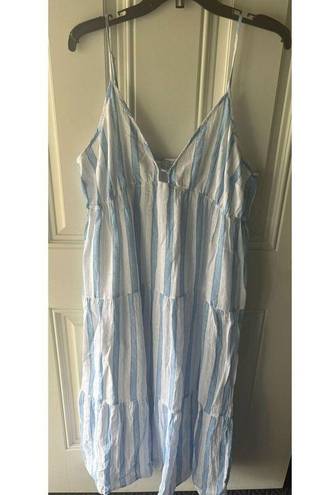 Rails  NWT Avril Gibson Stripe Midi Spaghetti Strap Linen Dress Blue/White Large