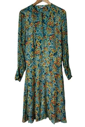 Equipment  Femme Silk Magnolia Fountain Bleu Floral Midi Dress Size 4