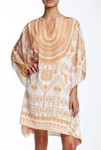 Rococo  Sand White orange tribal print kaftan dress