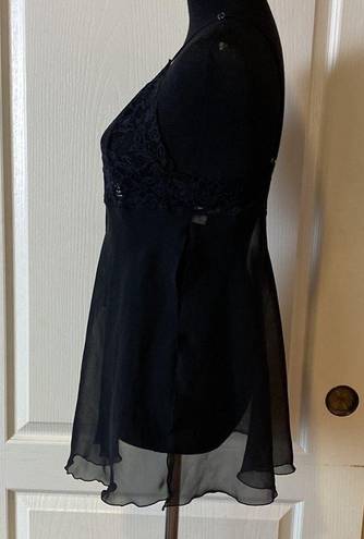 Frederick's of Hollywood VTG  BLACK SHEER LINGERIE CHEMISE SLIP DRESS