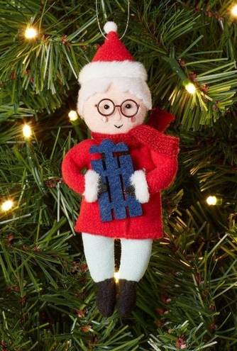 ma*rs Santa Wearing Glasses Holding Sled Fabric Christmas Tree Ornament nwt  claus