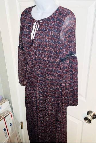 Romeo + Juliet Couture  Peasant Sleeve Abstract Dot Print Maxi Dress Navy S