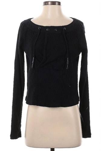 Free People Movement  black ribbed long sleeve rope detail tee