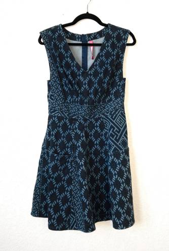 Tracy Reese Plenty by  Blue Patterned Denim Fit & Flare Dress Size 4