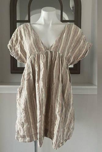 Urban Outfitters Serendipity Linen Babydoll Dress in Neutral Multi Size S