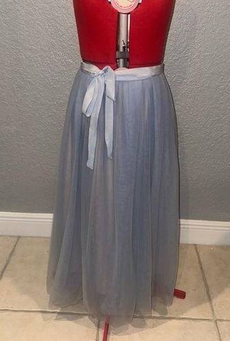 J.Crew  Tulle Ball Skirt in Blue Sheer Mesh Pleated Ribbon Belt A-line 8