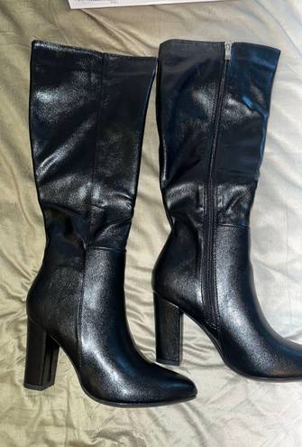 Black Leather High Knee Boots Size 7