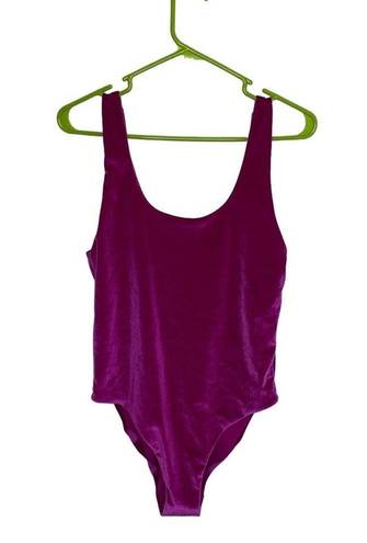 Cabana Del Sol  Pink Purple Fuchsia One Piece Velvet Bodysuit Size Large Womens