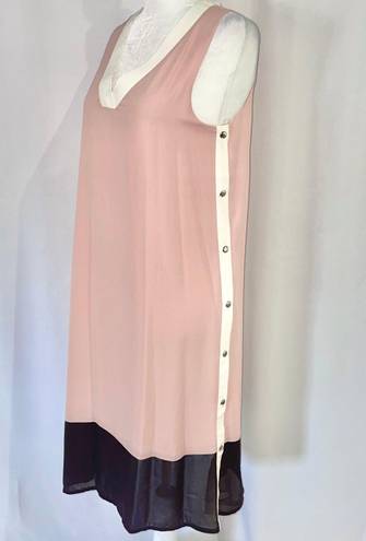 Doe & Rae New  Color Block Side Snap Dress Sleeveless V-Neck Shift Pink Black