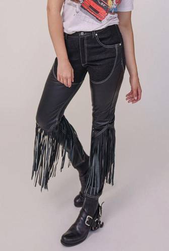 Understated Leather Cowboy Chaps Jeans Black LARGE Fringe Cowgirl NEW no Tag