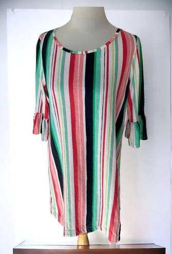 Crown & Ivy  multicolor striped quarter peplum sleeve scoop neck dress Medium