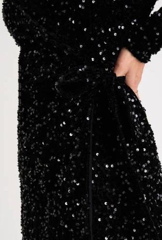 Lulus Glowing Muse Black Sequin Velvet Long Sleeve Wrap Mini Dress