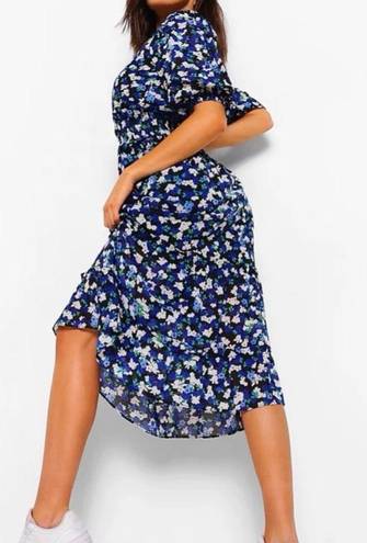 Boohoo  Floral Chiffon Puff Sleeve Midi Dress Size 4