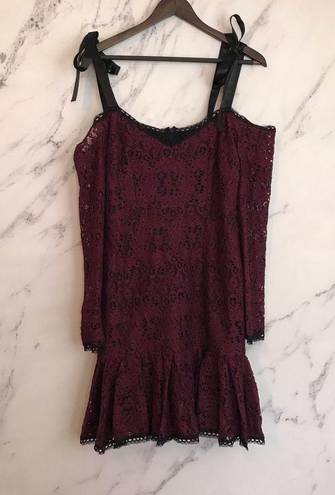 Alexis  Sophia Dress Burgundy Lace tie strap large midi long sleeve purple