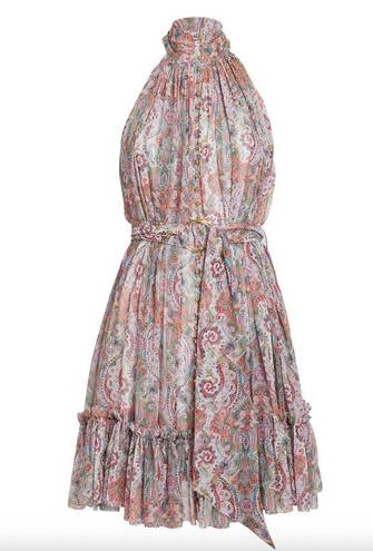 Zimmermann EUC $595  100% Silk Paisley Ruffle Belted Mini Dress