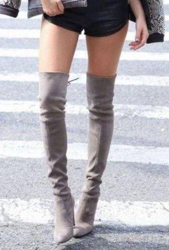 Attention Over the Knee Suede Block Heel Boots in Gray- Size 9