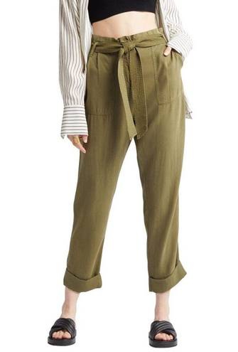 Treasure & Bond New  Pants Womens Size 0 Paper Bag Waist Cuffed Olive Green