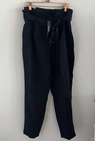 Lulus NWT  With Confidence Black Paper Bag Waist Pants Medium