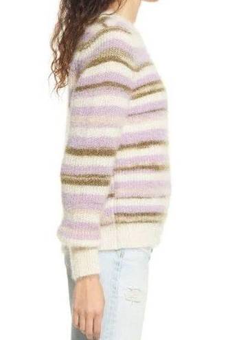 VERO MODA New  Grace Stripe Sweater Fuzzy Crewneck Pullover Birch Purple
