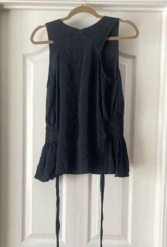 Joie Black Silk Smocked Waist Button Down Sleeveless Top