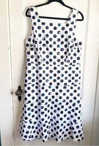 Talbots  Watercolor Polka Dots Square Neck Sheath Dress Blue White NWT 12