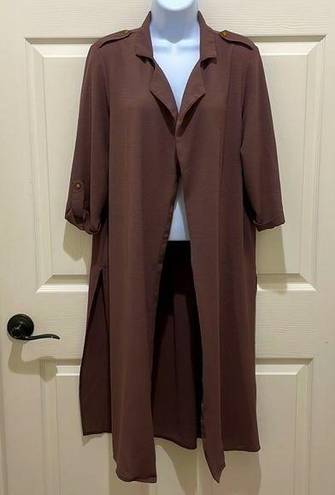 Haute Monde  Long Brown Mid Sleeve Duster