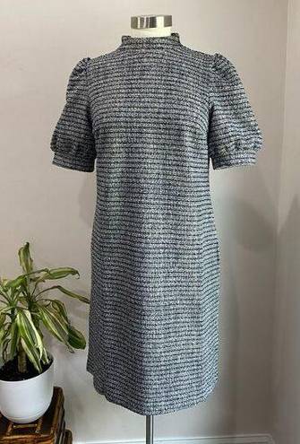 The Loft  Black and Blue Boucle Tweed Short Sleeve Shift Dress Size M