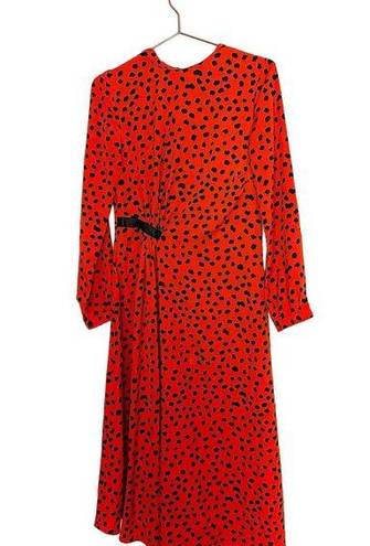 Hunter Bell  Orange Black Animal Print Lawton Polka Dot Ruched Midi Dress Size 6