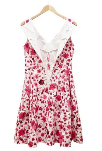 Oscar de la Renta  Pink & White Floral Stretch Cotton A-Line Dress Women’s Size 6