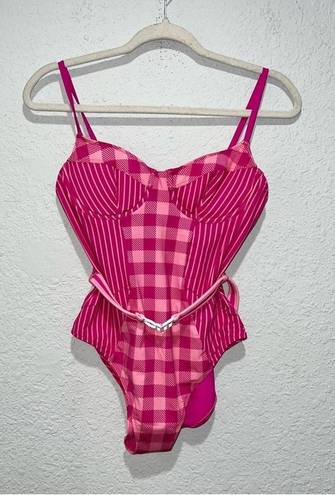 Solid & Striped  Spencer Orchid Pink Gingham Belted One-Piece Swimsuit