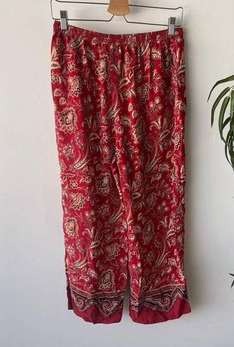 Coldwater Creek Vintage  Pants Womens Medium Red Floral Casual Rayon Summer Boho