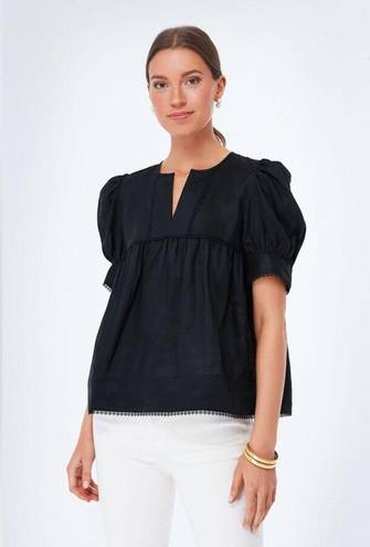 Tuckernuck  After Hours Indra Linen Puff Sleeve Blouse in Black NWT Size Small