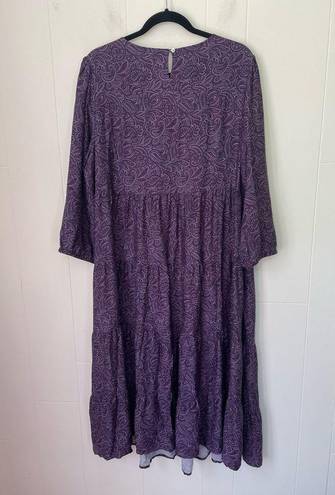 J.Jill  Long Sleeve Prairie Purple Paisley Midi Dress Viscose ~ Women’s Size L