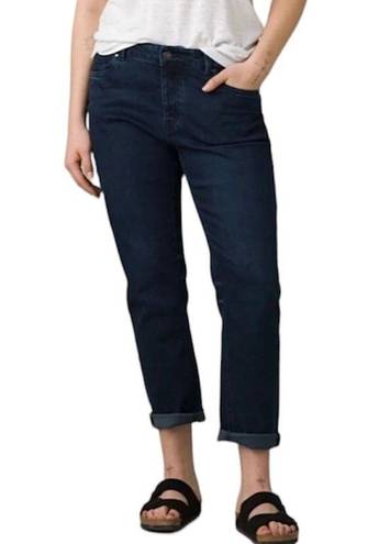 prAna New  Buxton Mid Rise Slim Boyfriend Jeans Stretch Denim Deep Blue Size 10