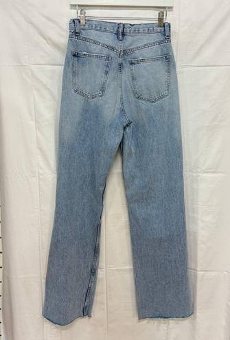 ZARA  High Waisted Distressed Raw Cut Denim Wide Leg Jeans Blue Women's Size US 4