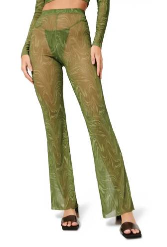 Good American Pants Mesh Bootcut Swim Cover-Up Retro in Pesto Swirl Green Sz 1