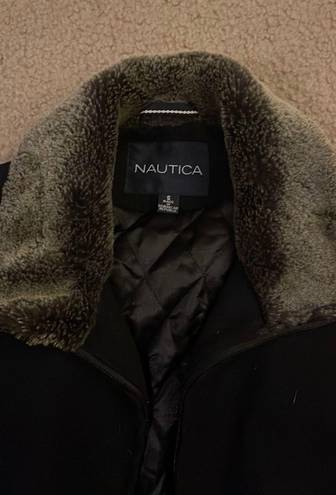 Nautica Faux-Fur Trim Sherpa Navy Jacket